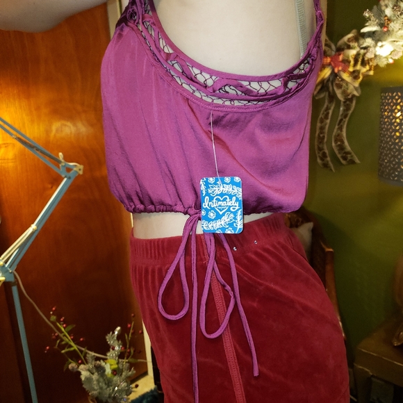 NWT Silk Purple Crochet Lace Boho Cropped Tank Top - Picture 5 of 5